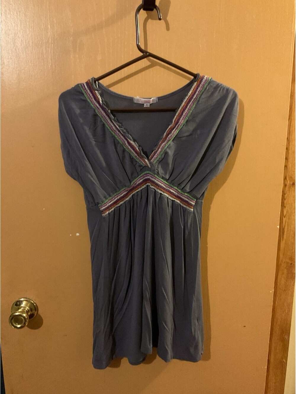 Julies Closet Boho Grey With Multi Colored Stiching Mini Dress Size Small